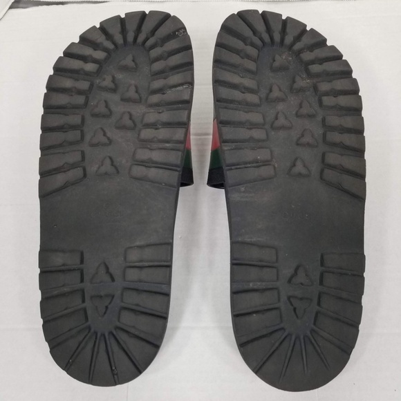 Mens Gucci Green Red Web Signature Stripe Slide Sandal Black Rubber Size 11 - Picture 13 of 16